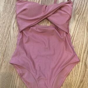H&M High-Leg One-Piece Swimsuit in Dusty Rose